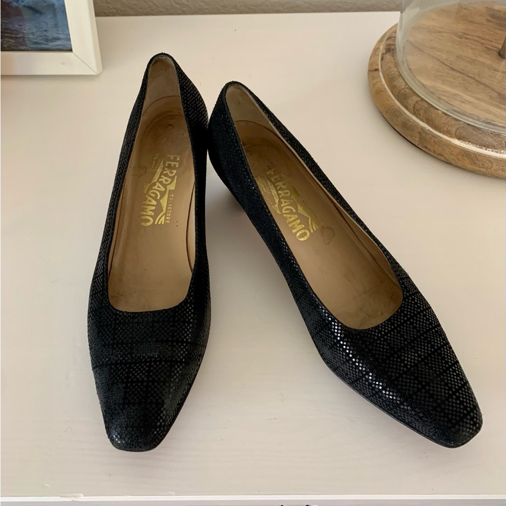 Vintage Suede Ferragamo Block Heels